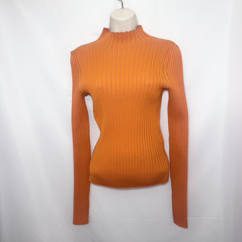 Acne Studios Ribbed Cotton Blend Turtleneck Sweater Knit Medium Orange Bodycon - Picture 2 of 10